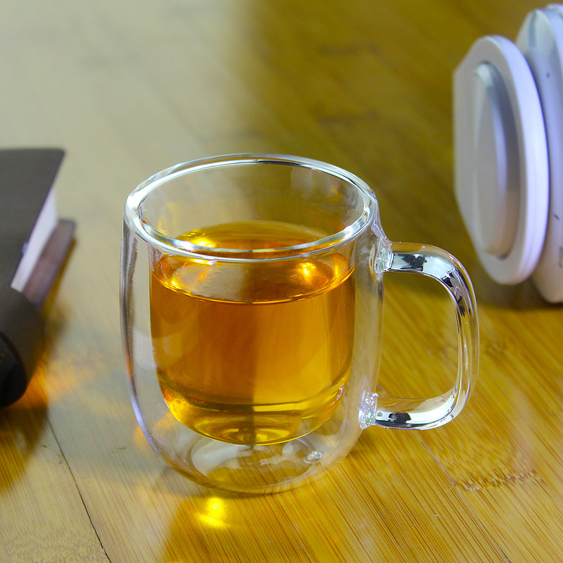 茶杯高硼硅玻璃杯双层功夫功夫茶把手水杯杯子茶道玻璃杯