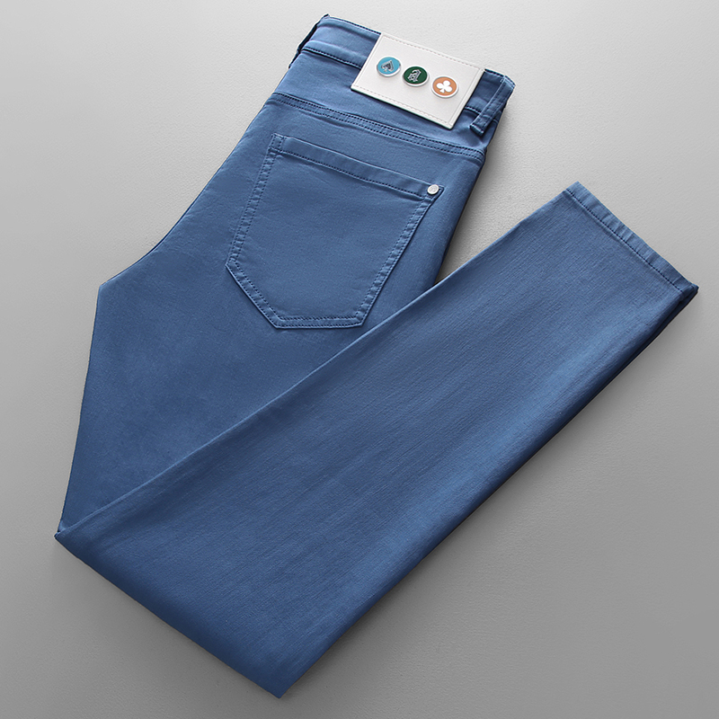 潮牌蓝色牛仔裤男韩版潮流春季弹力修身小脚百搭炫彩色休闲长裤子