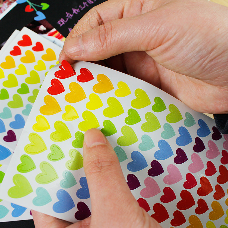 贴纸 儿童 彩色爱心五角星 diy相册粘贴式装饰贴贴纸6张入