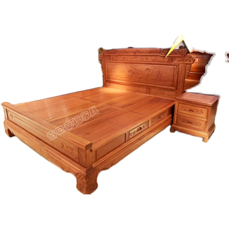 菠萝格木榫大脚超大加厚整装结构全实花梨金花梨实木床
