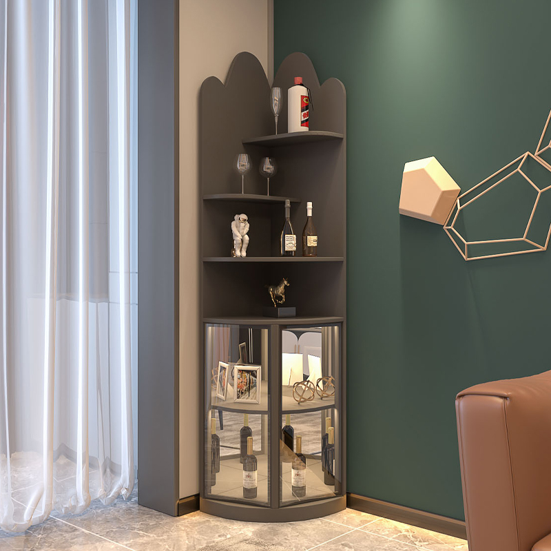 现代简约转角柜轻奢客厅多功能酒柜窄边铝框玻璃门丨背板带镜子设计
