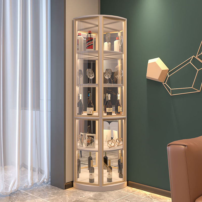 现代简约转角柜轻奢客厅多功能酒柜窄边铝框玻璃门丨背板带镜子设计