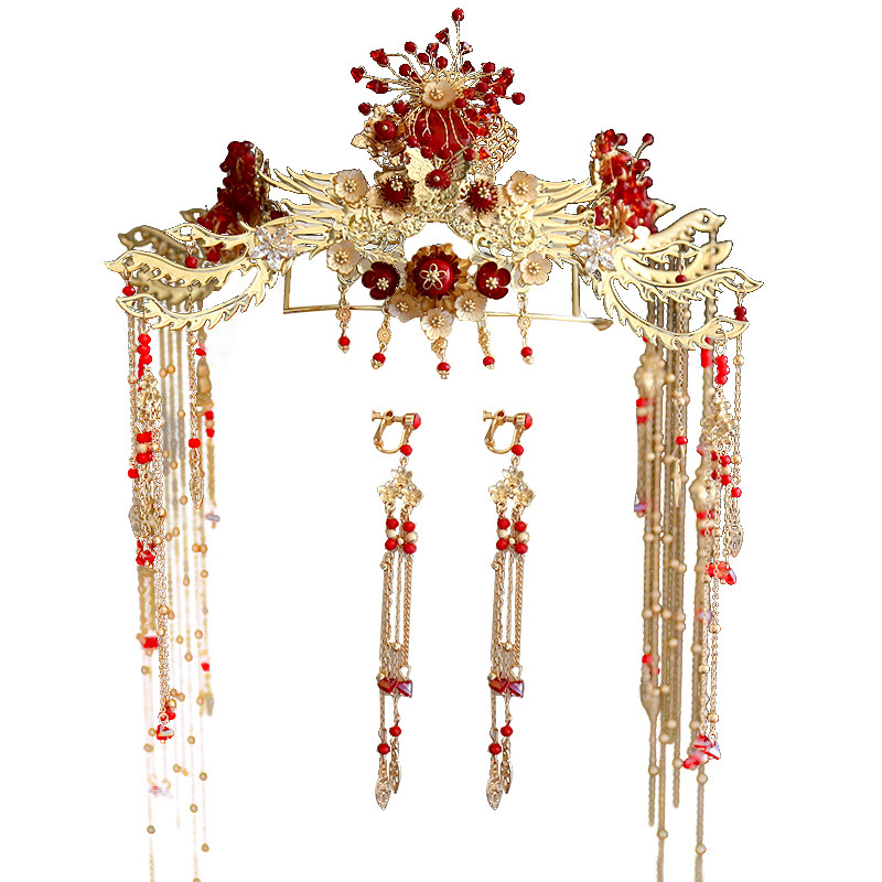 秀禾头饰新娘中式大气流苏步摇凤冠古装结婚发饰