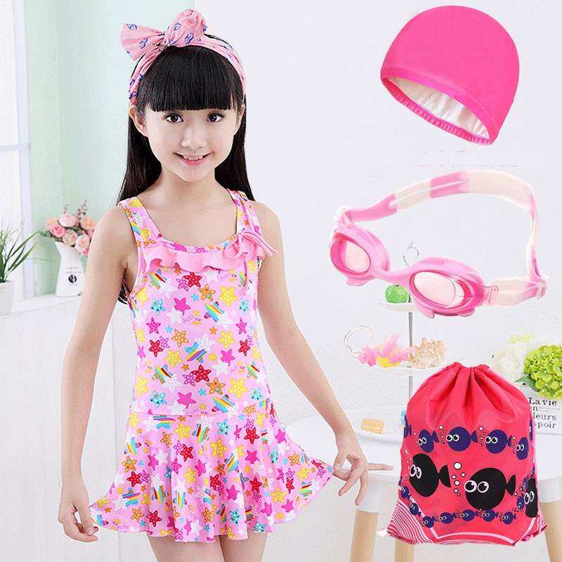 装备儿童泳衣女生游泳馆连身小女孩学生女童套装儿童泳衣