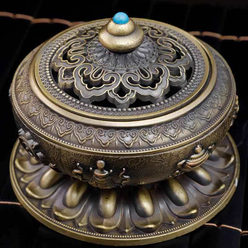 香炉尼泊尔合金铜盘檀香香熏八宝八吉祥香薰居室香薰炉