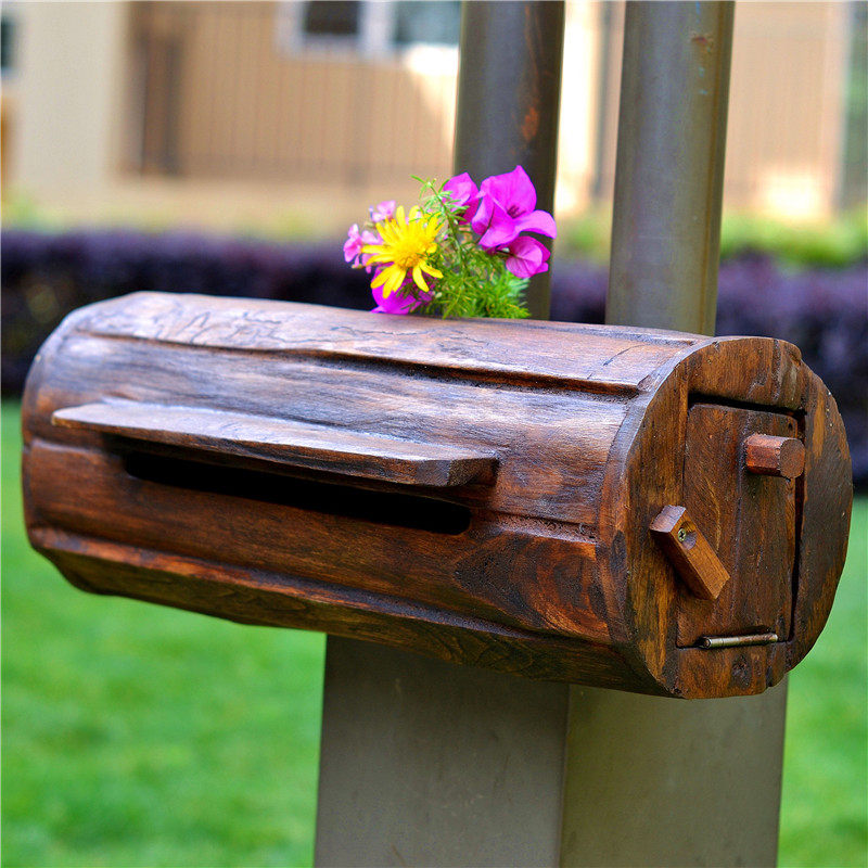 泰国国泰太老木头圆筒长款信报箱室外防雨田园意见箱