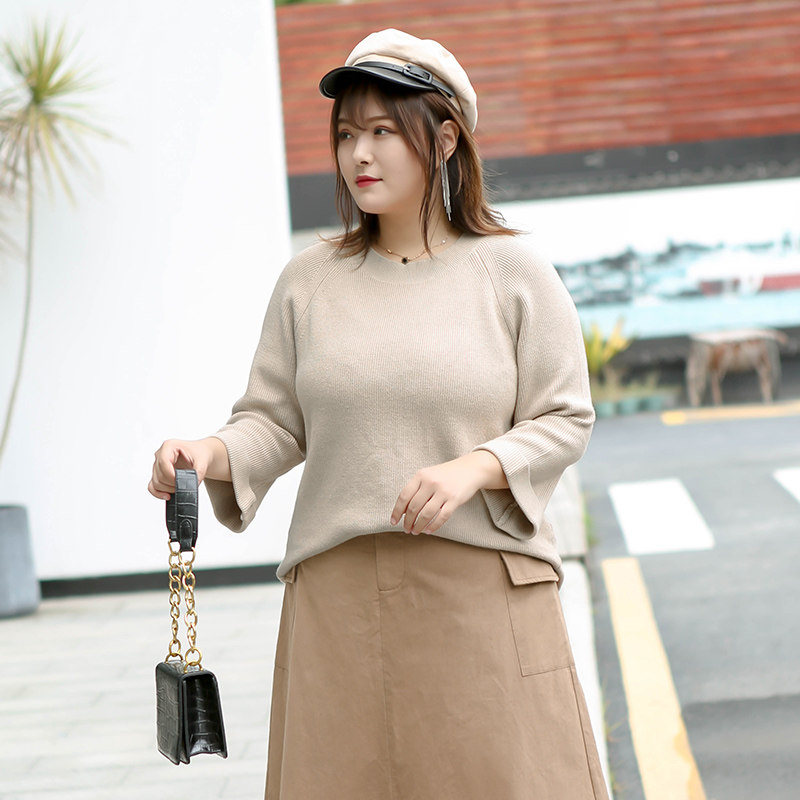 miss38新款针织衫长袖中长mm秋季大码2020宽松大码女装