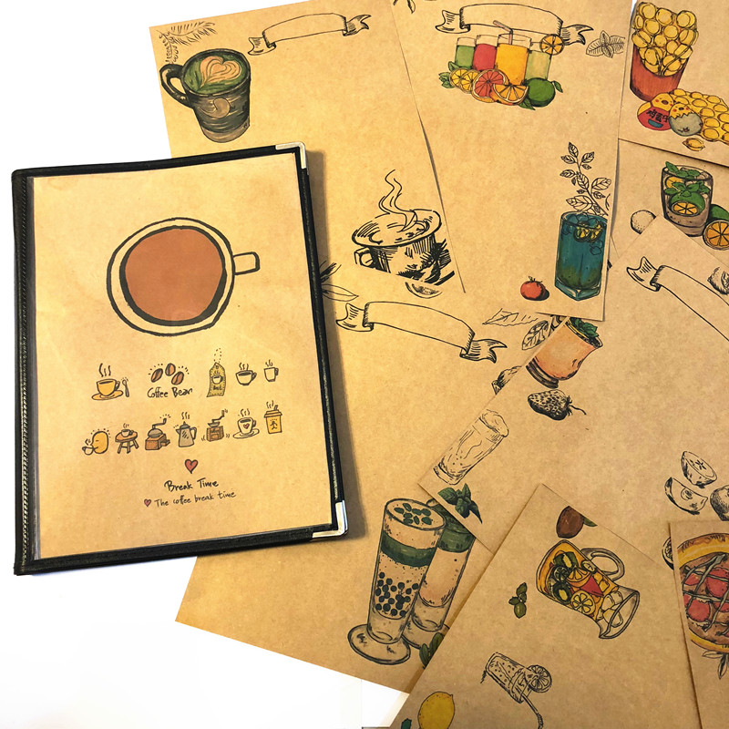 a4创意特色插画手绘牛皮纸菜单咖啡奶茶酒吧定制菜谱
