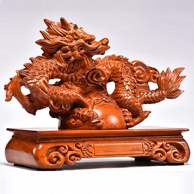 装饰办公室家居寓意龙寓意檀木十二生肖实木摆件雕龙木雕