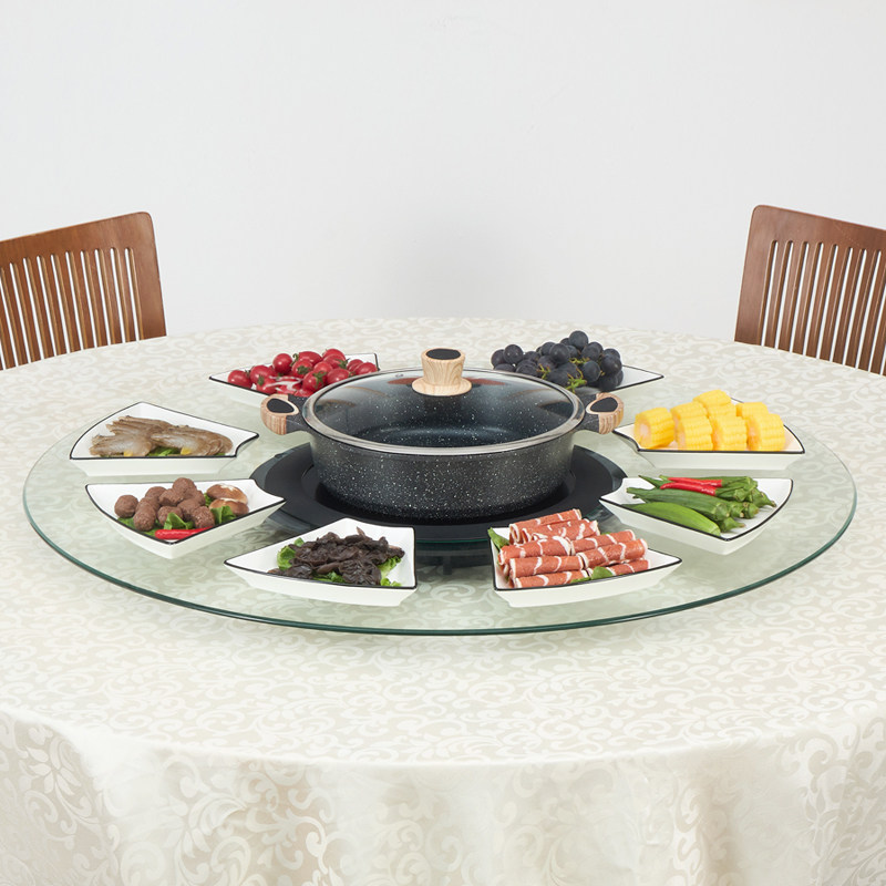 转盘火锅福康福康顺顺带电磁炉钢化玻璃开孔加热桌面转盘