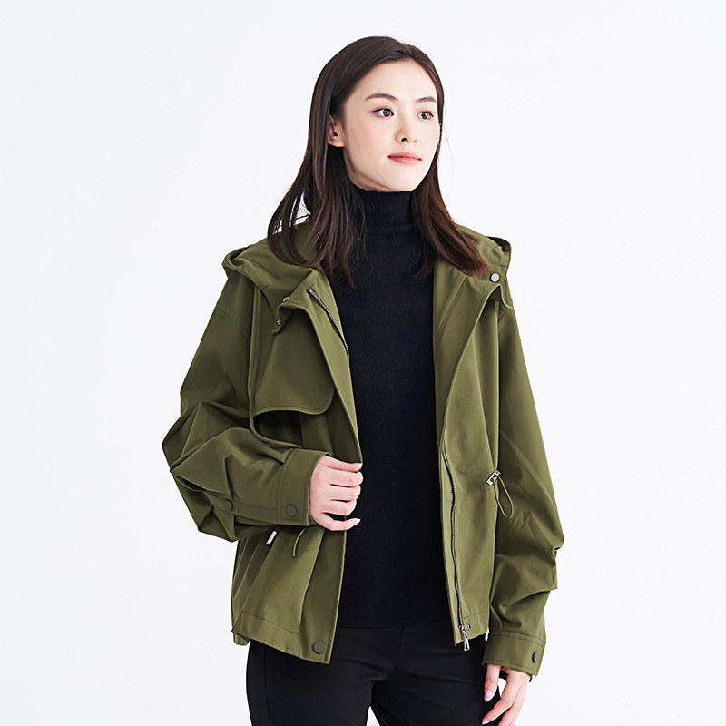 hla海澜之家小个子短款风衣2021秋季新款女装连帽风衣