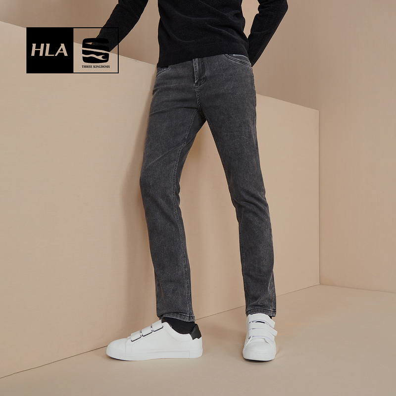 HLA/海澜之家时尚黑牛牛仔裤经典简约舒适修身裤子男