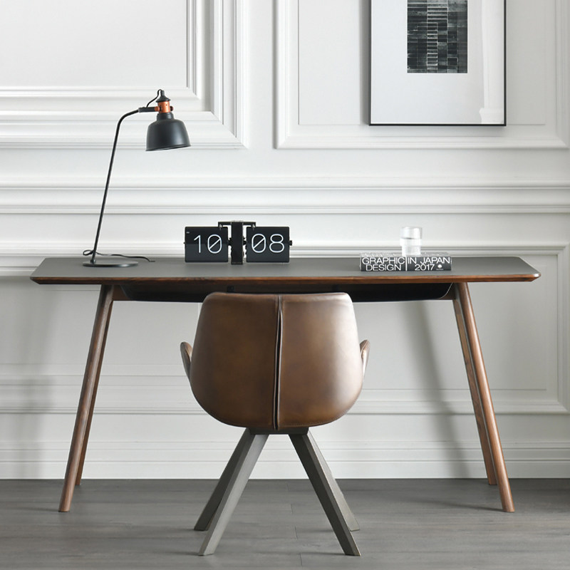 jolor北欧现代简约进口soho油毡书桌胡桃实木工作台书桌