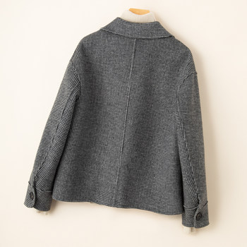23 ດູໃບໄມ້ລົ່ນແລະລະດູຫນາວໃຫມ່ສອງດ້ານເສື້ອຂົນແກະ cashmere ສໍາລັບແມ່ຍິງແບບສັ້ນຂະຫນາດນ້ອຍວ່າງຂະຫນາດໃຫຍ່ woolen coat houndstooth