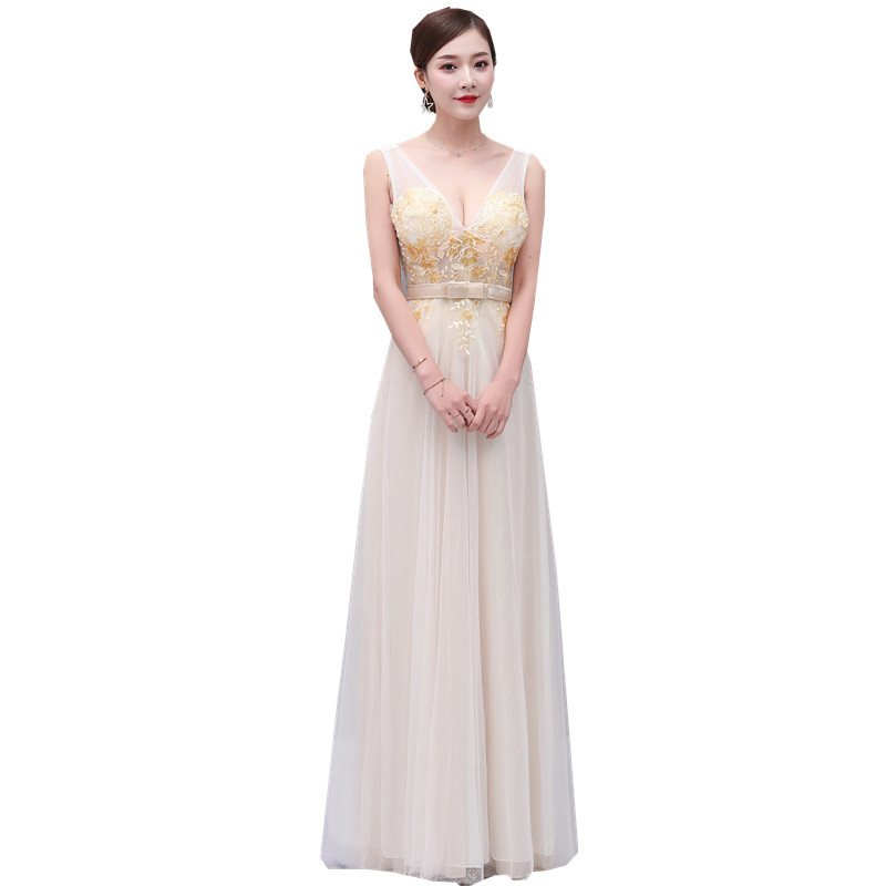 网纱2021年秋季晚礼服ktv佳丽服长款双肩性感显瘦礼服