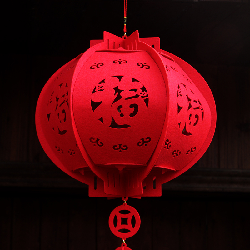 植绒绒布立体福字灯笼挂饰新年年春节家庭商场灯笼