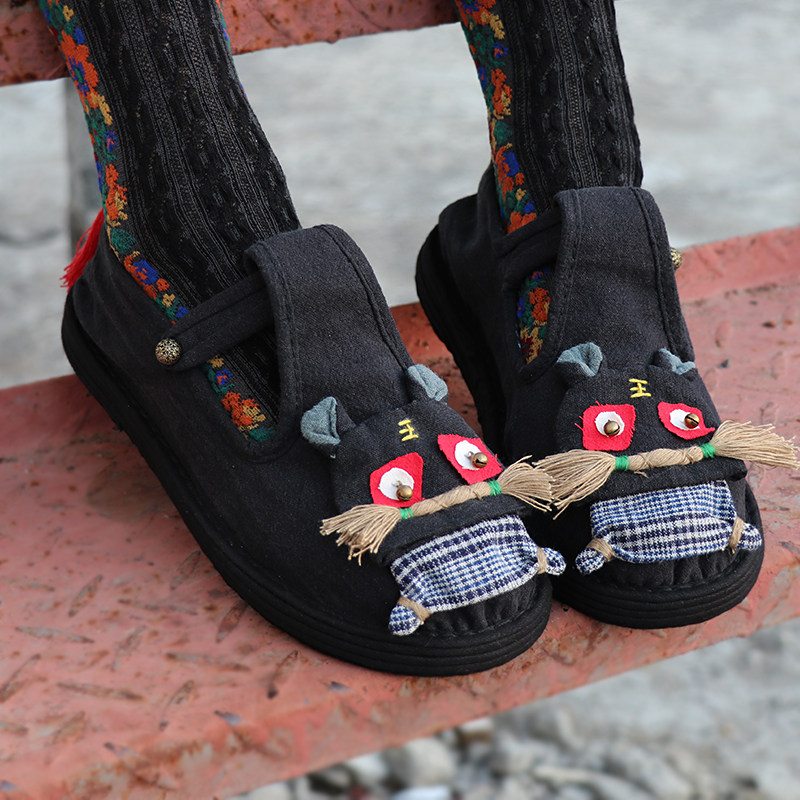 原创虎头女士手工千层布鞋春夏复古圆头丁字布鞋