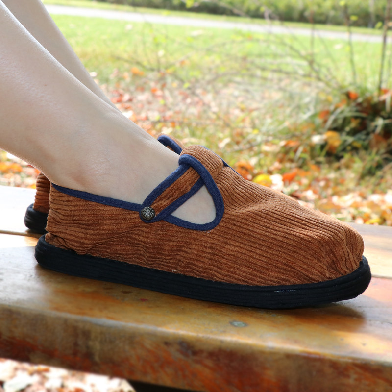 手工布鞋复古千层女士春秋圆头平底系扣条纹布鞋