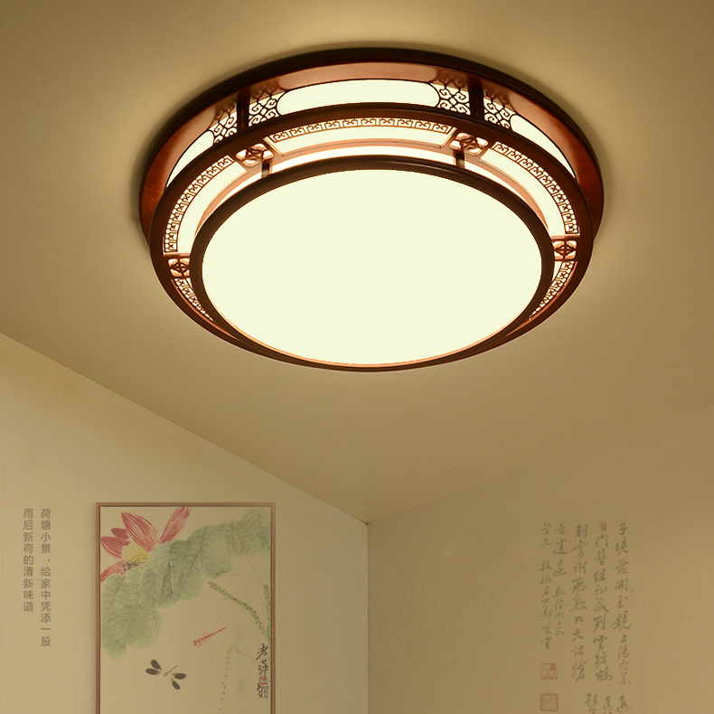 圆形中式吸顶灯实木木艺复古亚克力工程酒店大堂客厅吸顶灯