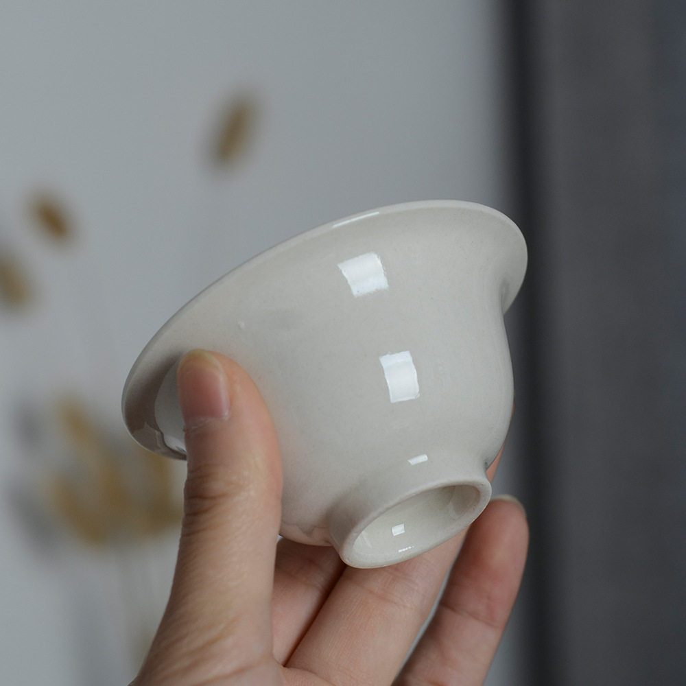 草木灰釉主人杯景德镇手工陶瓷马蹄杯草木灰茶具小茶杯白色品茗杯