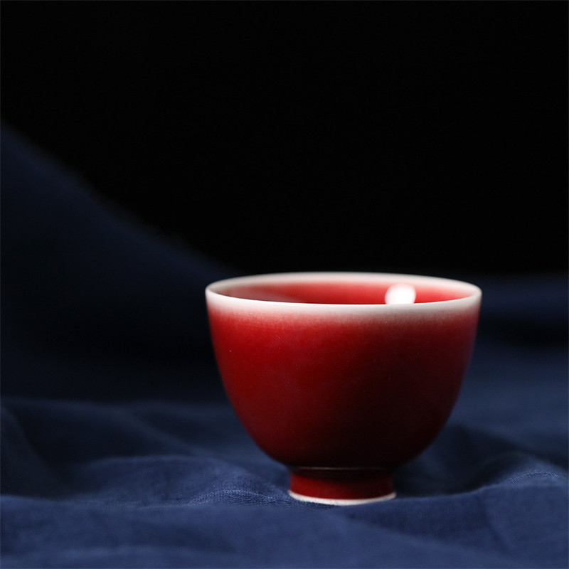 原矿郎红主人杯景德镇纯手工陶瓷茶具红色单杯品茗杯大号纯色茶杯
