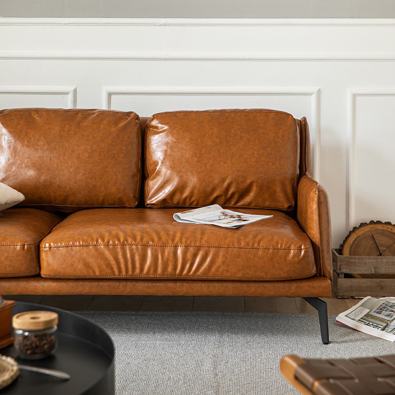 沙发北欧皮质现代轻奢客厅棕色复古古风小户皮艺沙发