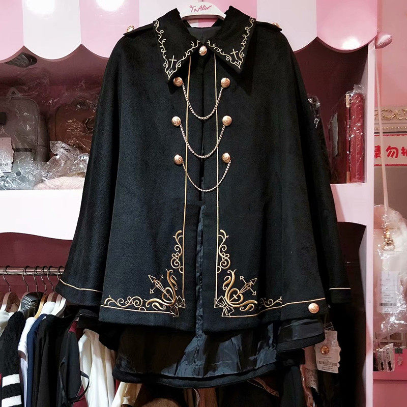 言色秋冬魔女斗篷毛呢外套女中长款复古赫本加绒加厚蝙蝠型呢大衣