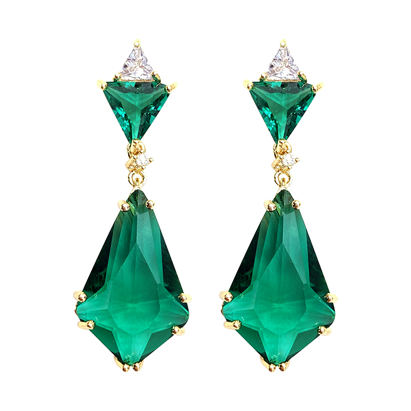 夸张高级祖母祖母绿绿宝石耳环不规则菱形绿水水晶耳环