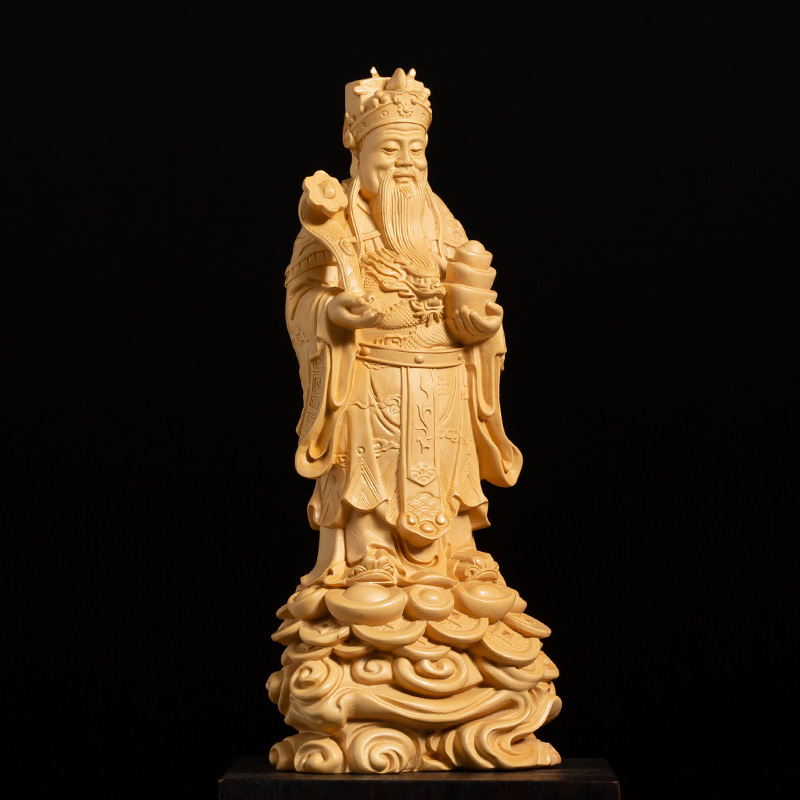 黄杨木佛像木雕中式风水招财工艺品雕刻财神供奉木雕