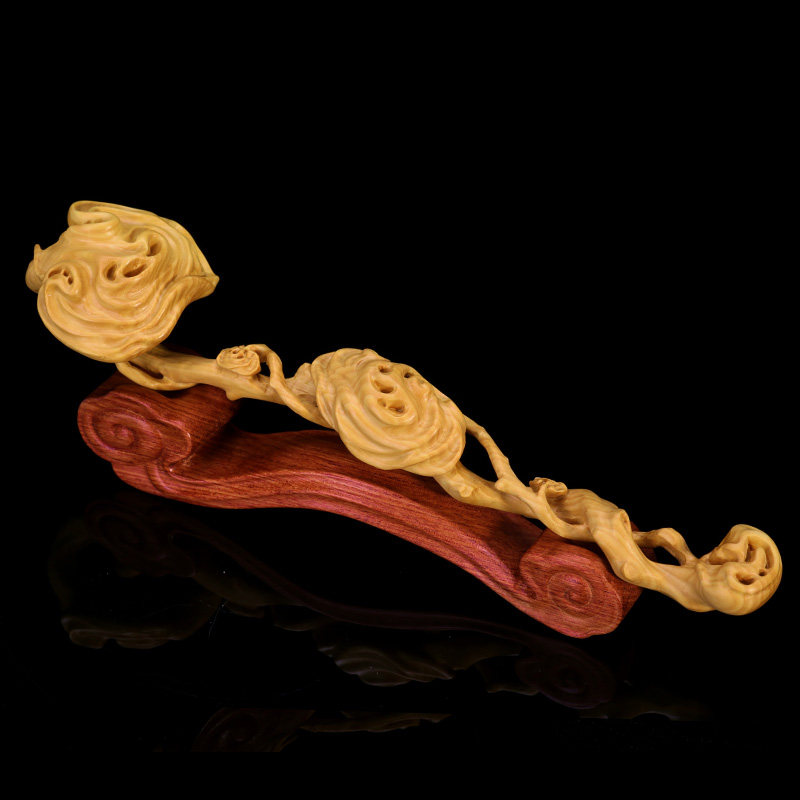 小叶玄关木雕如意灵芝工艺品雕刻装饰客厅黄杨木木雕