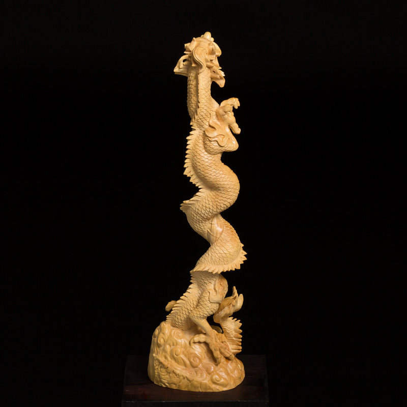 小叶黄杨木雕创意中式文玩摆件实木龙头毛笔木雕