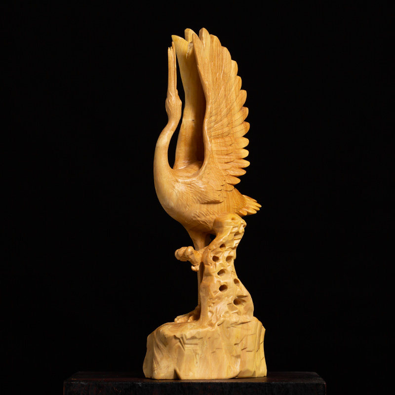 黄杨木礼品木雕仙鹤吉祥工艺品雕刻家居饰品贺寿长辈木雕