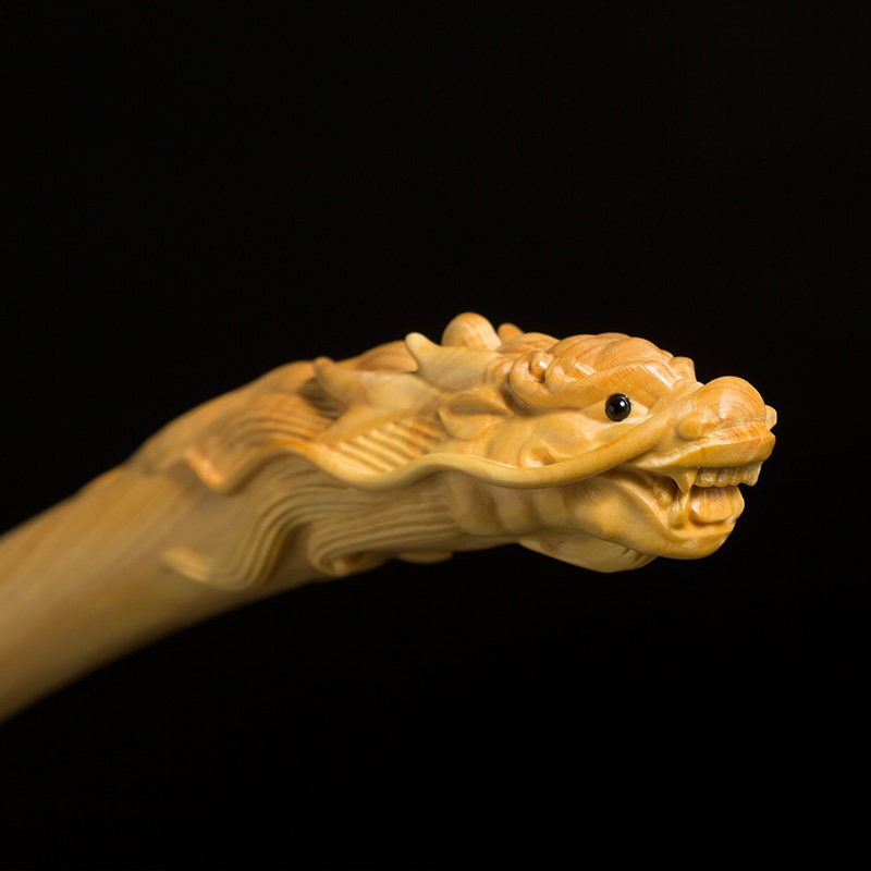 小叶木雕痒痒抓背龙头实木摆件工艺品木雕工黄杨木木雕
