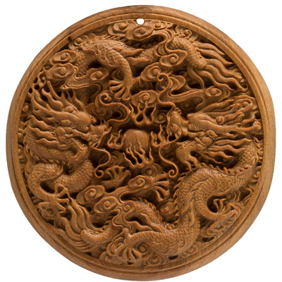 澳洲香木文玩手把雕刻工艺品汽车精品挂件装饰品双龙戏珠木雕