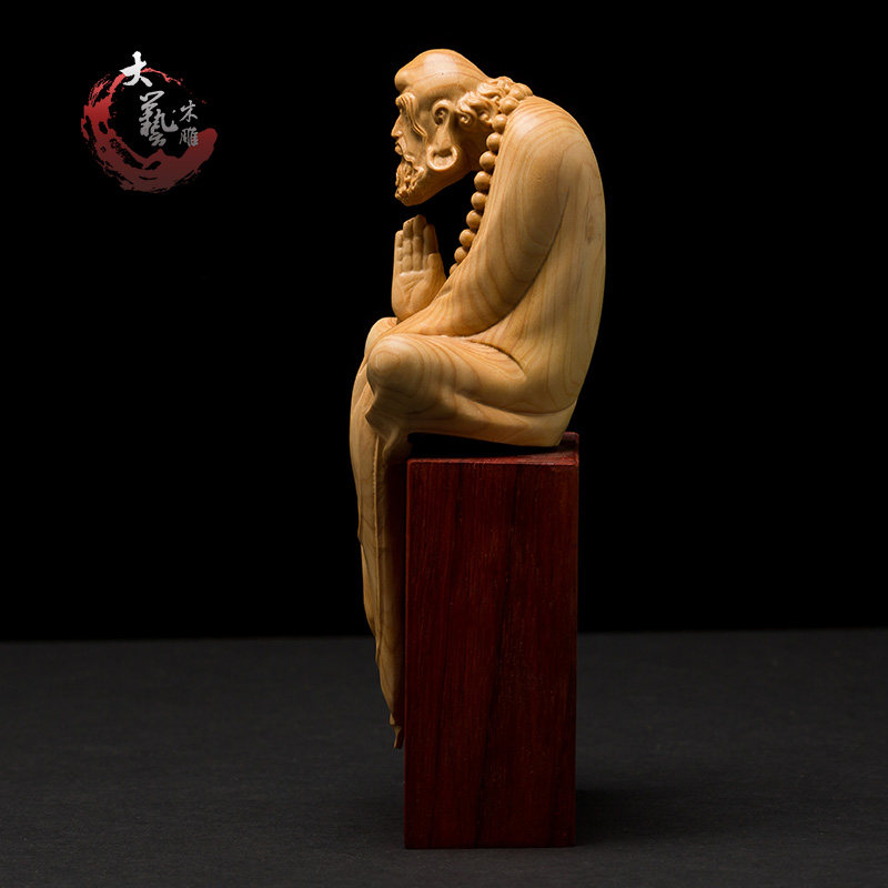 黄杨木佛像手把件 中式家居雕刻工艺品精致人物木雕摆件禅衣达摩