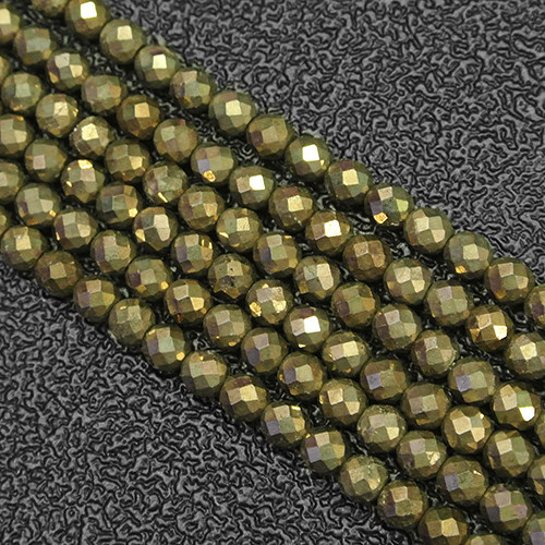 天然黄铁矿散珠切面刻面圆珠半成品佛珠diy手工手链