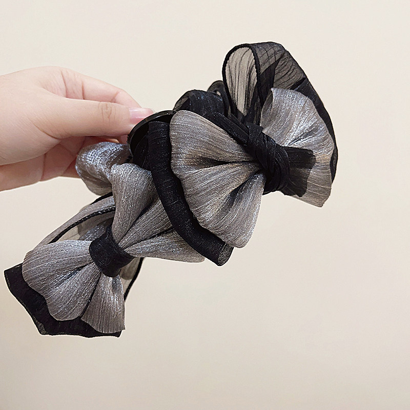 ab双面网纱蝴蝶结发夹女生后脑勺甜美气质盘发发饰