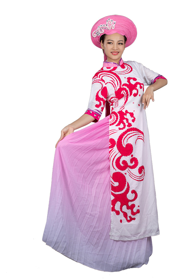 晴焱新民民族风京族哈节服饰舞台盛装民族服饰粉色民族服装