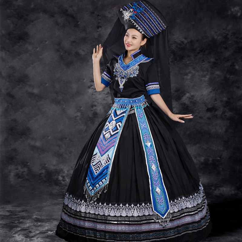 晴焱定制 夏上新 民族风 壮族服饰 刘三姐舞台套装 黑色系