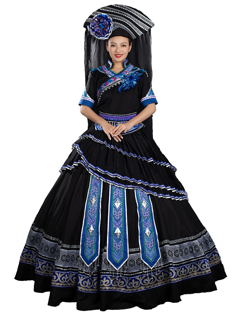 晴焱定制 夏上新 民族风 壮族服饰 刘三姐舞台套装 黑色系