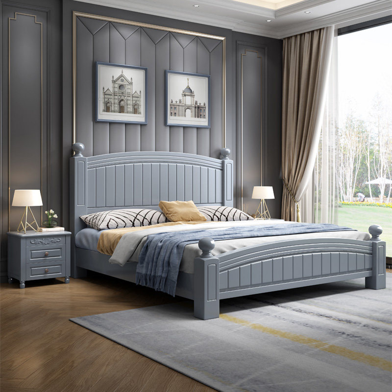 美式主卧白色实木木床现代简约成人18米双人床儿童实木床