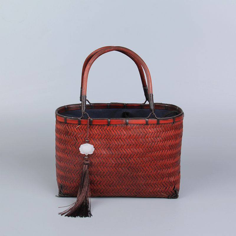 竹编复古手提包竹艺日式包茶包仿古包女竹包茶道茶道茶道