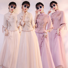 中式伴娘服修身2021新款秋季新款姐妹团毕业季礼服裙女显瘦中国风 中式伴娘服修身2021新款秋季新款姐妹团毕业季礼服裙女显瘦中国风