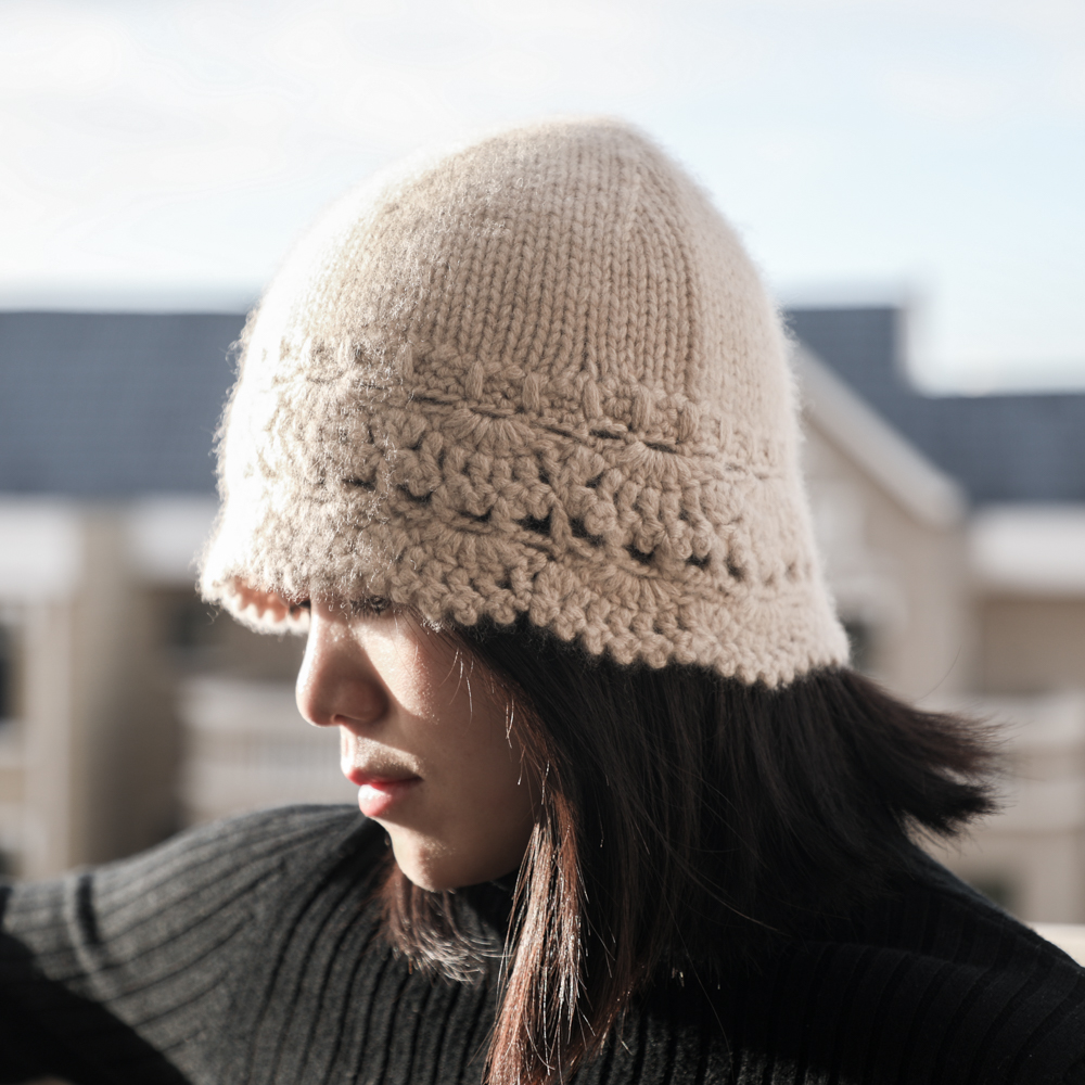 羊绒东东铺子法国浪漫休闲纯色手工镂空针织帽子