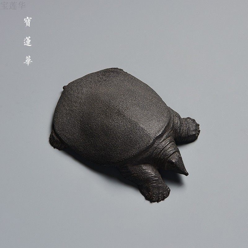 石雕手工雕刻乌金石甲鱼摆件古典王八吉祥物养石茶宠摆件