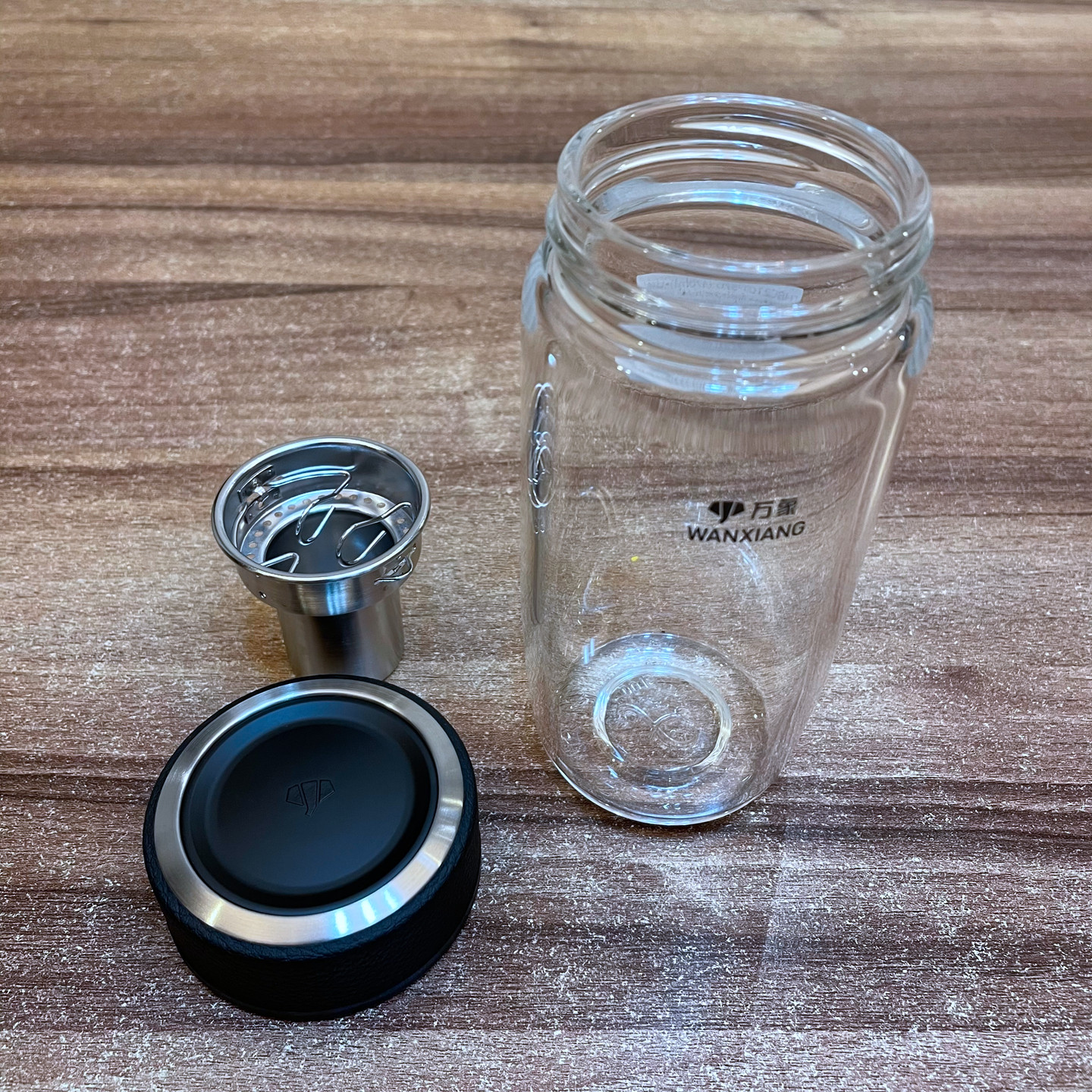 万象单层玻璃杯经典皮纹杯盖旋盖感舒适鹅蛋蛋形玻璃杯