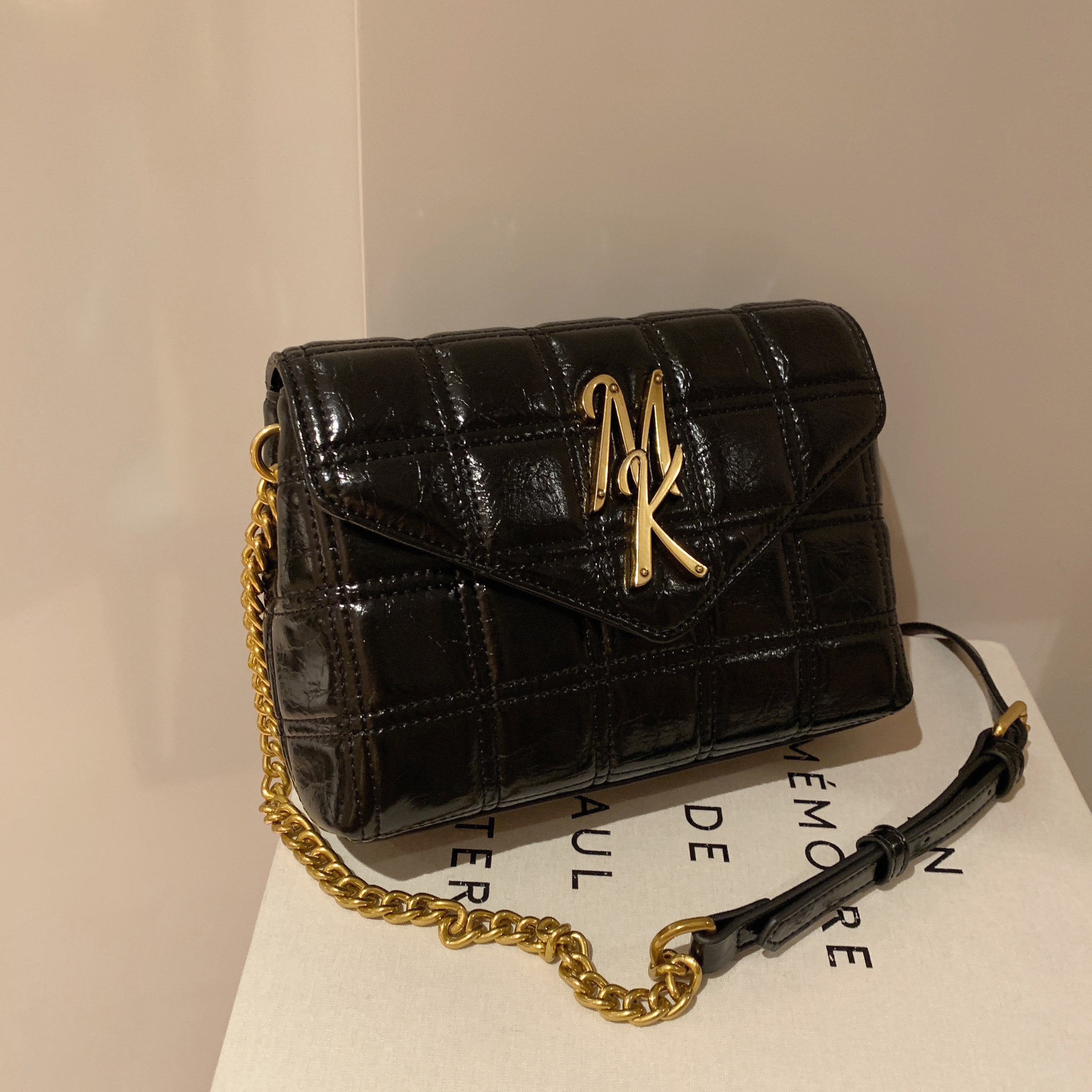 法国miocra koly 小mk黑色沙漏链条包2020新款潮菱格包包女斜挎包