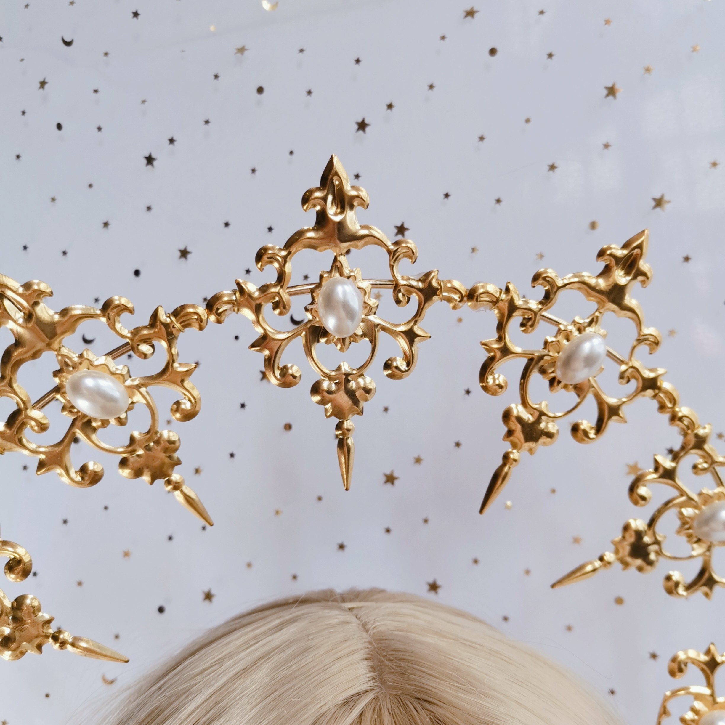 洛丽塔lolita圣母光环环发光圈华丽教堂头饰金色发饰