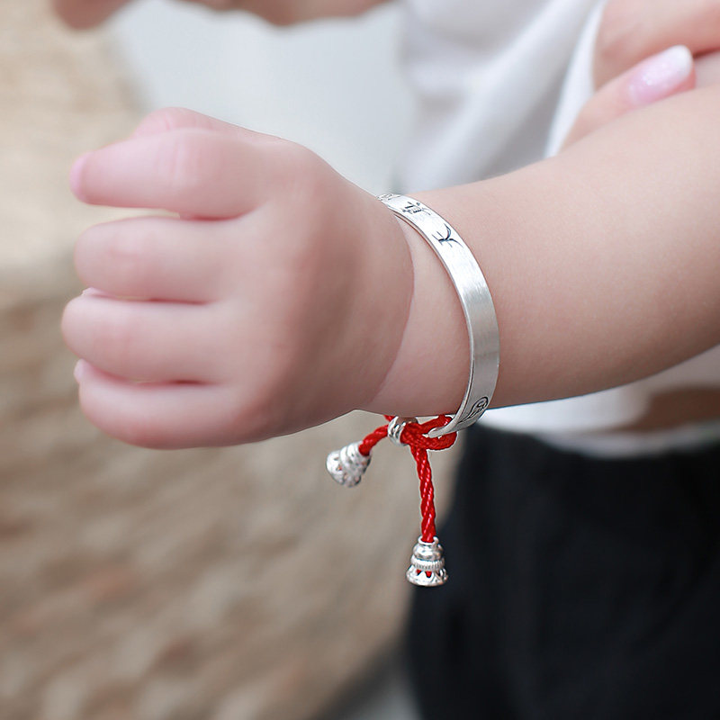 本命年古风铃铛古法纯银手镯满月婴儿宝宝儿童手镯