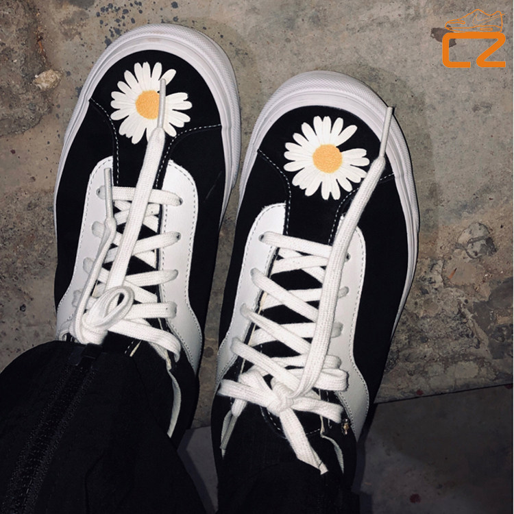 成长vansbold黑白定制权志龙小雏菊图案经典低帮男帆布鞋